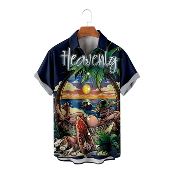 Гавайские рубашки для мужчин с мультяшным принтом, мужские островные топы с коротким рукавом, летняя рубашка для пляжного отдыха, дышащая