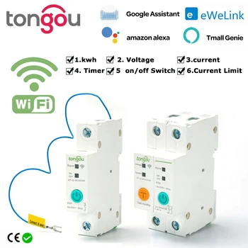 ewelink WIFI Smart Switch Счетчик Энергии кВтч Контроль Измерения Автоматический Выключатель Таймер Реле для Умного Дома 63A 1P 2P MCB TONGOU
