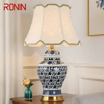 Настольная лампа RONIN Modern Ceramics со светодиодной подсветкой из китайского сине-белого фарфора для дома, гостиной, спальни
