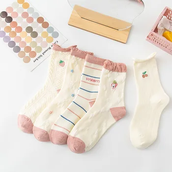 5 Пар осенне-зимних женских носков с мультяшными фруктами, Дышащие и забавные носки, хлопковые женские спортивные носки в стиле харадзюку