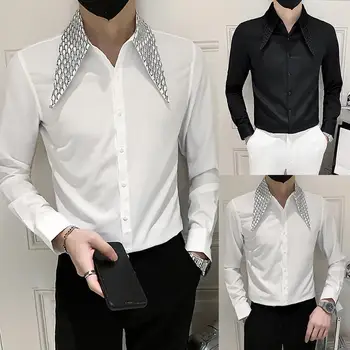 Дизайнерская Повседневная мужская рубашка в стиле Пэчворк с длинным рукавом, Удобные Топы, Однотонная Модная уличная одежда Harajuku H112