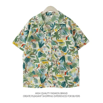 Летняя рубашка New Vocation, Корейская Винтажная Академия, рубашка с коротким рукавом и принтом в летнем стиле, повседневная универсальная блузка с воротником-стойкой