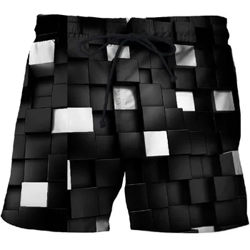 2023 мужские плавки, быстросохнущие спортивные короткие черно-белые шорты с принтом пейсли, модные клетчатые шорты для серфинга с 3D-принтом