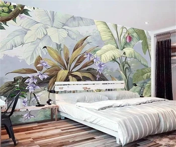 Пользовательские обои тропический лес растение банановый лист фреска масляная живопись стиль декоративная живопись 3D фон обоев