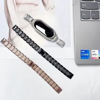 Роскошный ремешок с бриллиантами, подходящий для браслета Xiaomi Bracelet3 4 5 6, аксессуары для браслетов Mi Band 7 8 из нержавеющей стали с бриллиантами