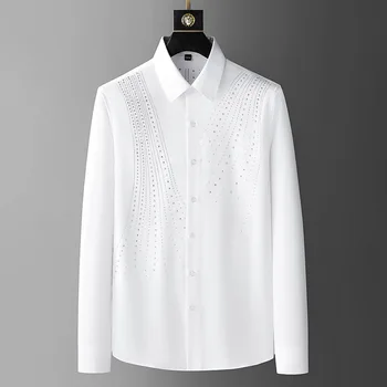 Весенняя новинка 2023, мужская рубашка с воротником-стойкой и цветочной вышивкой, модная деловая однотонная рубашка больших размеров tide