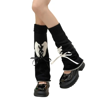 Гетры Lolitas Y2K На шнуровке с сердечками, Трикотажные Расклешенные рукава для ног, Мешковатые манжеты В готическом стиле, Носки на щиколотках, Униформа JK Для ног