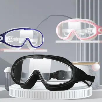 Очки для плавания в большой оправе, взрослые с затычками для ушей, Очки для плавания, Мужчины, женщины, профессиональные HD-очки с защитой от запотевания, Силиконовые очки