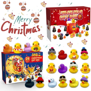 Рождественский Календарь обратного отсчета 24 дней с 24 утками, резиновые утки, игрушки для выжимания из ванны, милые подарки на тему фестиваля, новинка для детей