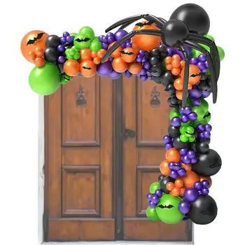 Комплект для арки из воздушных шаров на Хэллоуин, Декор входной двери, Воздушные шары на Хэллоуин, Воздушные шары на Хэллоуин, Арка из латексных шаров своими РУКАМИ, Черный, Оранжевый, Фиолетовый