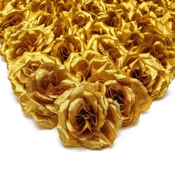 Искусственные цветы Шелковые головки роз 50шт для украшения шляпы, одежды, альбома, свадебного украшения (золото)