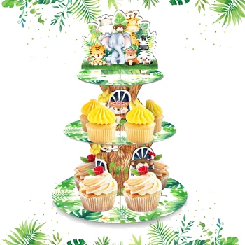Наборы для кексов с мультяшными животными, украшения для вечеринки в честь Дня Рождения, Тематика животных Джунглей, Принадлежности для выпечки для детского Дня рождения.