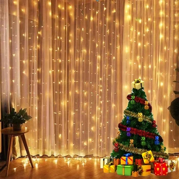 3 М Светодиодные рождественские огни, гирлянды фей, занавески 2023, USB Рождество, Рождественское украшение для дома, Новый год 2024, светодиодные фонари