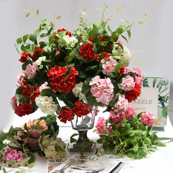 Искусственная герань, искусственные цветы, имитирующие растение, 5 ветвей Фиолетово-белой герани для украшения свадебного сада, домашнего магазина.