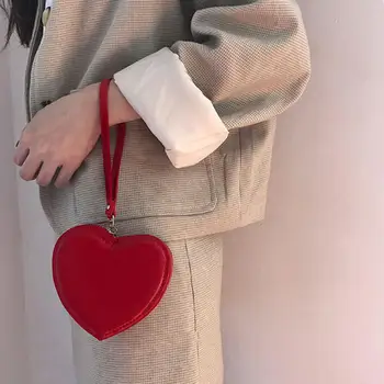 Маленькая сумочка в форме сердца с ремешком для рук из искусственной кожи для девочек, женщин, леди
