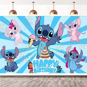 Фоны для вечеринок Disney Lilo Stitch, детские украшения с Днем рождения, фотографические фоновые украшения, детский декор, баннер