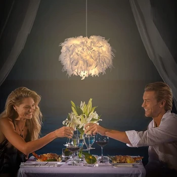 Белый Подвесной светильник с розовым пером, украшение дома, Скандинавская светодиодная лампа, Прикроватная тумбочка для гостиной, Подвесные светильники для ресторана