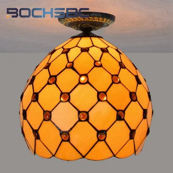 BOCHSBC, витражи в стиле Тиффани, желтые бусины 12 дюймов для столовой, спальни, прохода, прихожей, сферический потолочный светильник, светодиодный декор