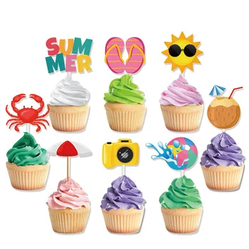 Летние топперы для кексов для вечеринки на пляже у бассейна в гавайской тематике, День рождения, свадьба, Детский душ, Летние украшения для тортов для вечеринки в Луау