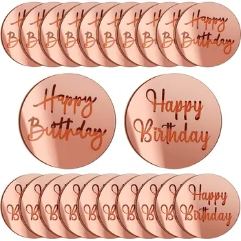 20шт Акриловый диск для торта, топперы для кексов, зеркальные акриловые топперы для торта, круглые подвески-топперы с гравировкой на день рождения