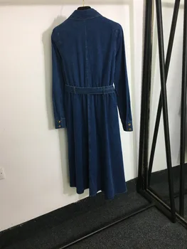 Женское джинсовое платье с высоким воротом 2023, осеннее новое прямое платье-рубашка, темпераментная юбка с завязками на талии, обтягивающая юбка