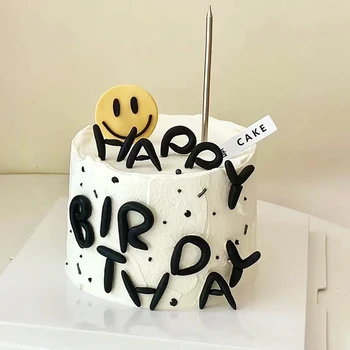 Черный Топпер для торта с Днем Рождения, Красочный декор для торта на День Рождения, Мягкий клей, вставка для торта с алфавитом, Креативный орнамент для торта с воздушным шаром