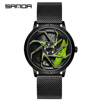 Sanda P1088 Лидер продаж, Классный дизайн, Вращающийся циферблат, Водостойкий кварцевый механизм, Деловые Мужские Модные Аналоговые наручные часы