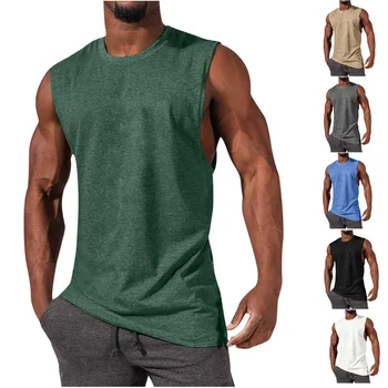 Мужские жилеты, летние мужские футболки без рукавов с круглым вырезом, однотонные свободные топы NMD-01