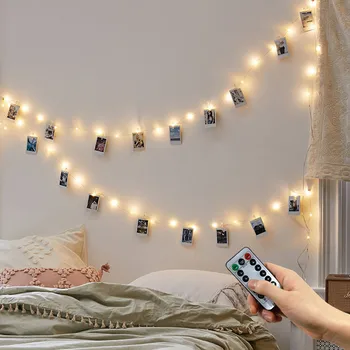 Фото клип USB 8-режимный 5 М / 10 м светодиодные гирлянды, гирлянды, домашний свадебный Рождественский праздничный декор, лампа с дистанционным управлением Fairy Light