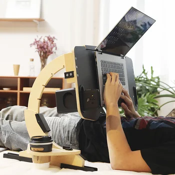 Деревянная регулируемая на 360 ° подставка для ноутбука, настольная компьютерная подставка, портативная складная подставка, Многофункциональный стол для ленивого человека