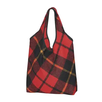 Забавный принт Классические шотландские клановые клетчатые сумки-тоут для покупок Портативная сумка для покупок через плечо в клетку с геометрическим рисунком