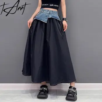 Женская юбка Tannt из денима в стиле пэчворк, Длинные юбки в тон, нерегулярные винтажные модные повседневные юбки с высокой талией для женщин 2023 г.