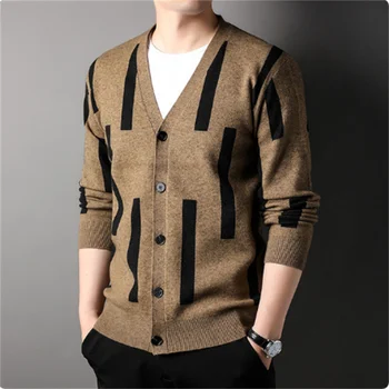 Высший сорт 2023 Новый бренд, Дизайнерский Модный Вязаный Корейский кардиган с графическим рисунком, мужской свитер, Повседневные пальто, Однотонная куртка, Мужская одежда
