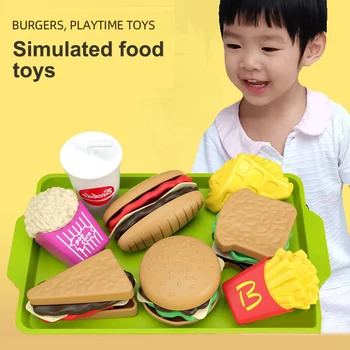 Набор из 9 предметов, имитирующий еду в кухонном игровом домике, Гамбургер, Картофель Фри, Хот-дог, Съемная пластиковая закуска, Притворяющиеся мини-игрушки для детей