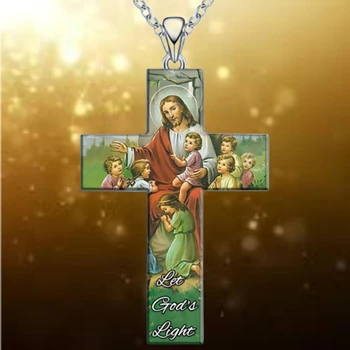 Модное религиозное ожерелье с крестом с Иисусом и детьми, женские ювелирные изделия, аксессуары, подарки на день рождения для семьи и друзей