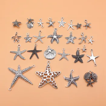 коллекция амулетов в виде морских звезд старинного серебряного цвета 26шт для изготовления ювелирных изделий своими руками, 26 стилей, по 1 штуке в каждом