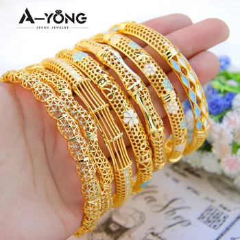 AYONG Dubai Браслеты-манжеты золотого цвета для женщин, позолоченные 21 карат, выдалбливают Африканские Эфиопские браслеты, Арабские украшения для рук