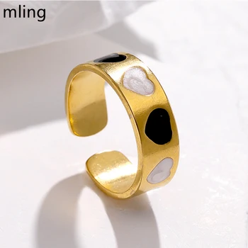 mling Нержавеющая сталь 316L, цвет Золотистый, Серебристый, Корейская мода, Регулируемое Открытое кольцо в форме сердца для женщин, Подарки для девочек