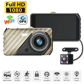 Автомобильный Видеорегистратор WiFi 4.0 Full HD 1080P Dash Cam Камера Заднего Вида Видеорегистратор Ночного Видения Черный Ящик Dashcam Автоматический GPS Парковочный Монитор