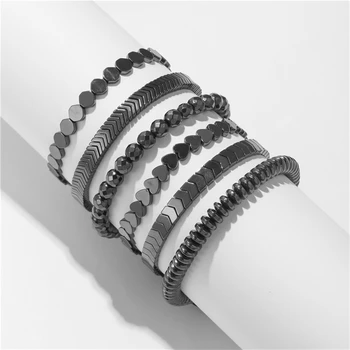 Модная геометрия Черный Креативный браслет с плоской бусиной и круглой стрелкой, персонализированный Регулируемый мужской и женский браслет