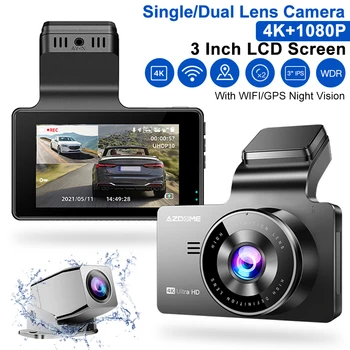 Автомобильный видеорегистратор с одним/двумя объективами 4K + 1080P, 3-дюймовый ЖК-экран, автомобильный видеомагнитофон, G-сенсор, встроенный WiFi, GPS, USB, TF-карта, ночное видение