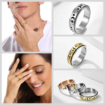 Модное кольцо для пары с рисунком Звезды и Луны, Высококачественное кольцо из титановой стали, Кольцо для предложения, Красивые Свадебные Аксессуары
