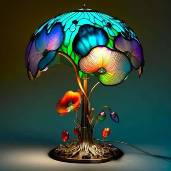 Настольная лампа с витражным стеклом серии Plant красивое украшение для дома, исцеляющее грибы, прикроватное украшение