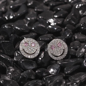 Серьги Uwin Smile с розовым/синим фианитным камнем, круглая шпилька с винтовой задней шпилькой для женщин, модные Очаровательные украшения