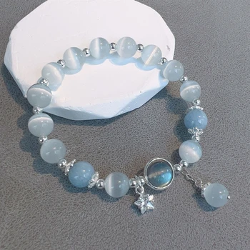 Уникальный дизайн Аквамариновый браслет с кристаллами Лунного камня для женщин Браслет с талисманом на удачу Браслеты Идеальный подарок для друзей
