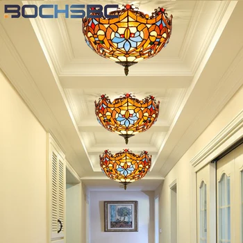 BOCHSBC витраж Тиффани 12-дюймовый потолочный светильник в стиле деко гостиная Столовая спальня проход Верхний свет в американском стиле