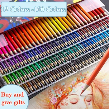 Набор цветных масляных карандашей для рисования 12-160 цветов, Школьная Манга, Профессиональные Принадлежности для рисования эскизов, карандаш, древесный уголь, Канцелярские принадлежности