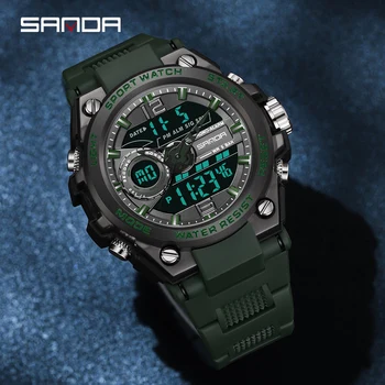SANDA Новые Спортивные Военные Мужские часы 50 м Водонепроницаемые Кварцевые Наручные Часы LED Цифровые Часы для Мужчин Relogios Masculino 6092