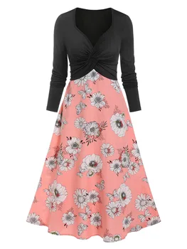 Платье с закручивающимся принтом в виде цветов и бабочек спереди