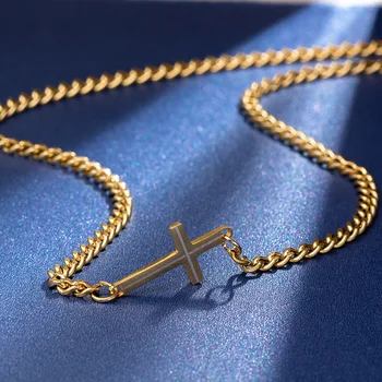 Новый Дизайн Моды Крест Кулон Ожерелье для Женщин Мужчин Из Нержавеющей Стали Вера Колье Ожерелье Золотого Цвета Религиозные Ювелирные Изделия Подарок